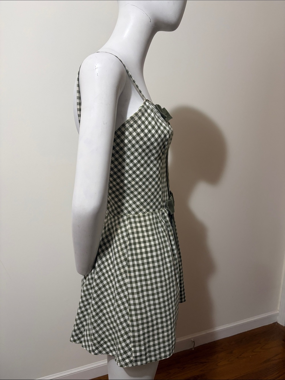 1950's Carolyn Schnurer Olive Green Gingham Bow-Accent Sundress Skort - Picture 6 of 11